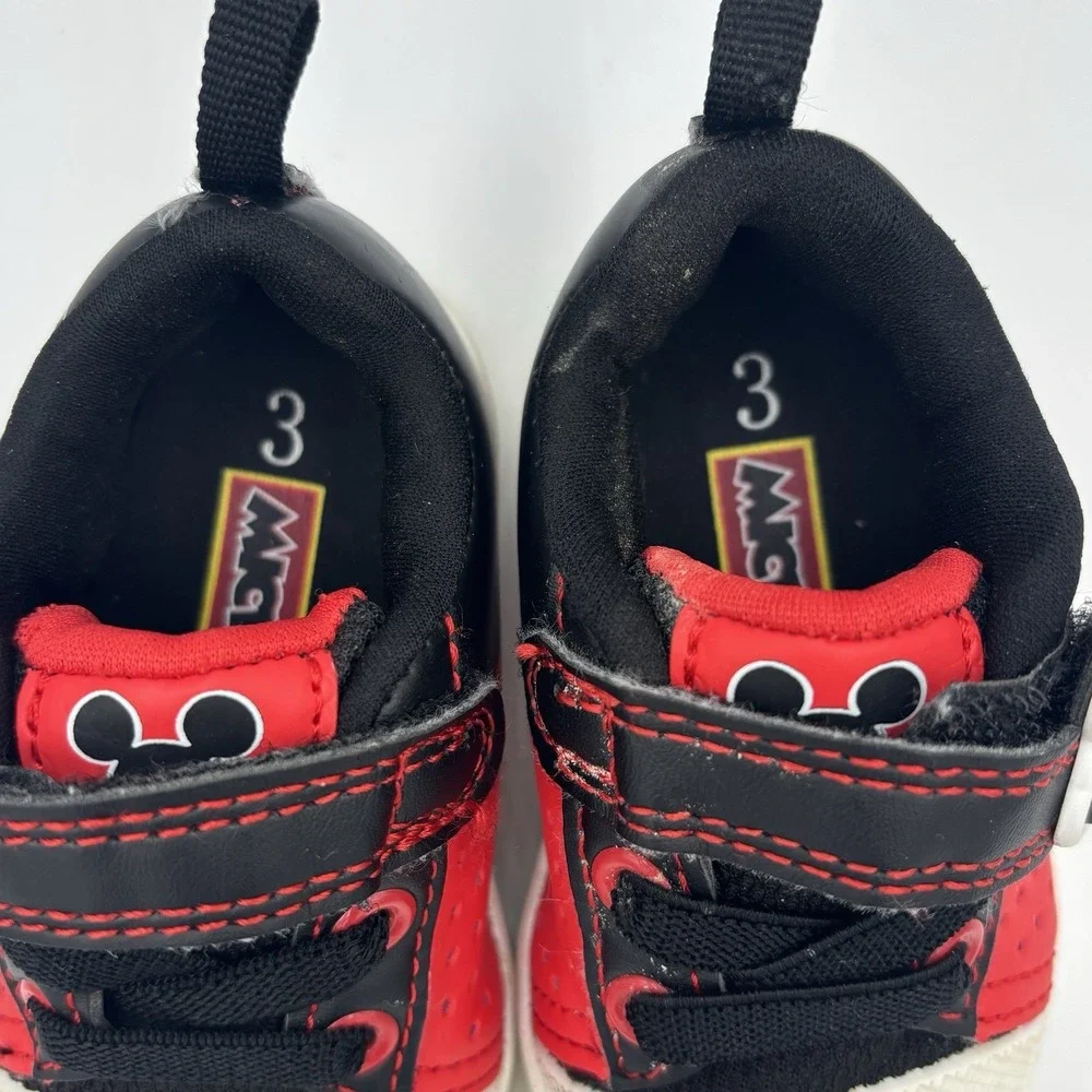Mickey Mouse Red and Black, Low Top‎ Toddler Shoes Size3 With Adjustable Strap